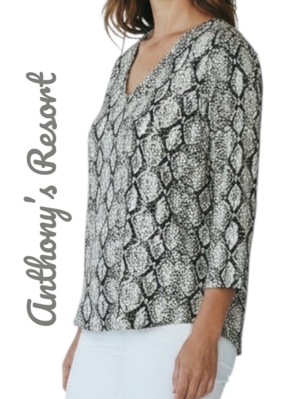 Anthony’s Resort Top Florida By Lulu-B UPF 50+ Snake Skin Animal 3/4 Sleeve Sz M